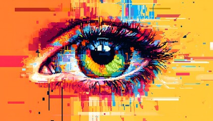 Abstract Colorful Pixelated Eye Art