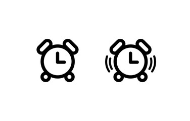 Vector design of a static clock and a ringing analog clock made with black lines