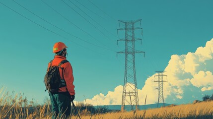 An electrical engineer inspecting power lines