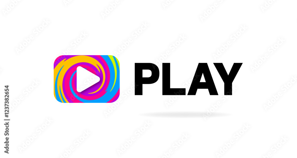 Poster vector design of a play button with a colorful spiral design