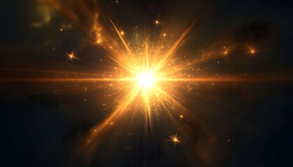 Obraz premium Golden Light Explosion Radiating Brilliance Across Dark Space
