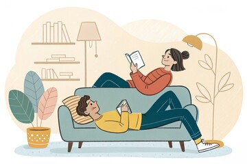 Obraz premium hand drawn flat people relaxing