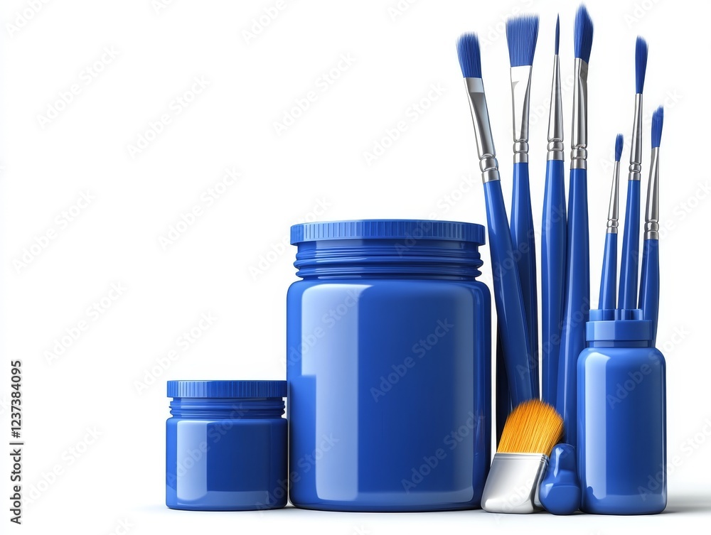 Poster colorful array of paint brushes and bottles inspiring artistic creation art