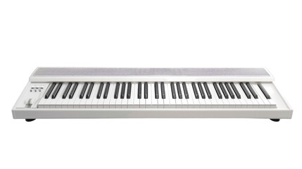 White digital piano keyboard on transparent background