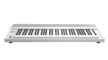 White digital piano keyboard on transparent background