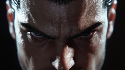 Close-up of a man with dark, piercing eyes