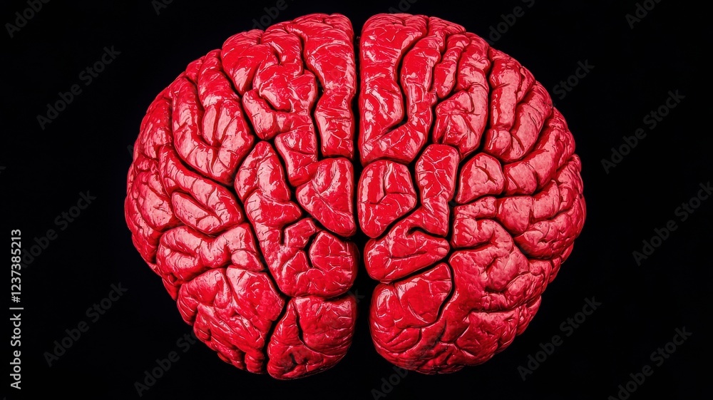 Poster a vivid depiction of a human brain, showcasing intricate folds and grooves against a dark background