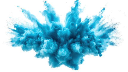 Light blue colorful powder explosion with transparent background