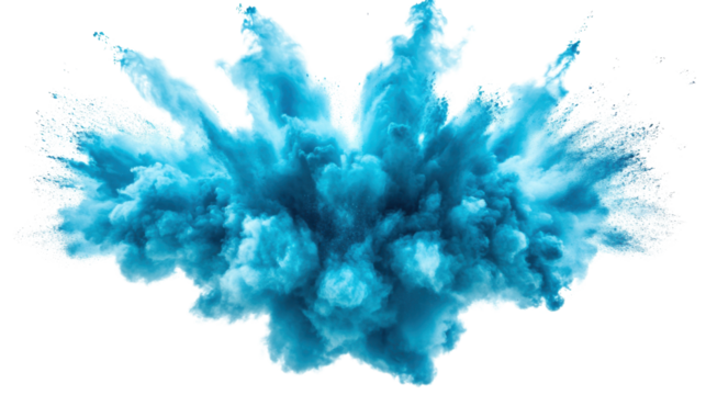 Light blue colorful powder explosion with transparent background