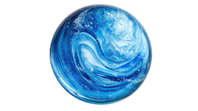 Blue marble sphere rotating with transparent background, mixing colors and creating a marble effect
