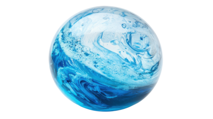 Blue and white swirling sphere creating a marble effect on transparent background