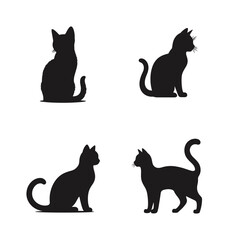 A set of cat silhouette. Cat silhouette in white isolated background