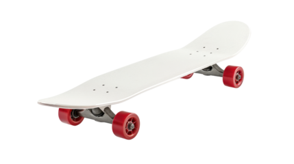White skateboard with red wheels isolated on transparent background