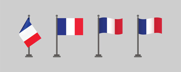 France Flag. Various flat design of France Flag on the flagpole . Modern World Flag design, Vector illustration template design.
