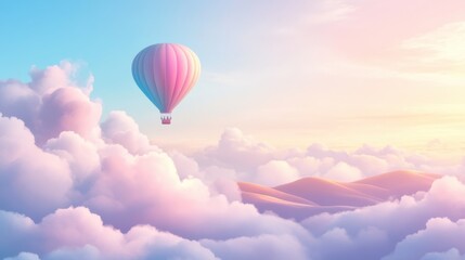 Fototapeta premium Illustration of a pastel-colored hot air balloon floating
