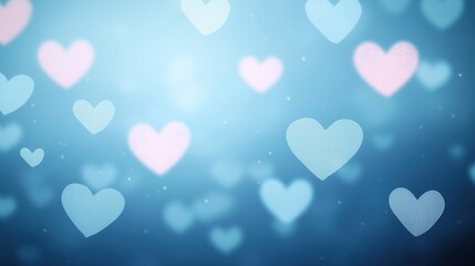 Romantic blue background with floating pink and light blue hearts