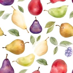 Watercolor Pear and Leaf Pattern