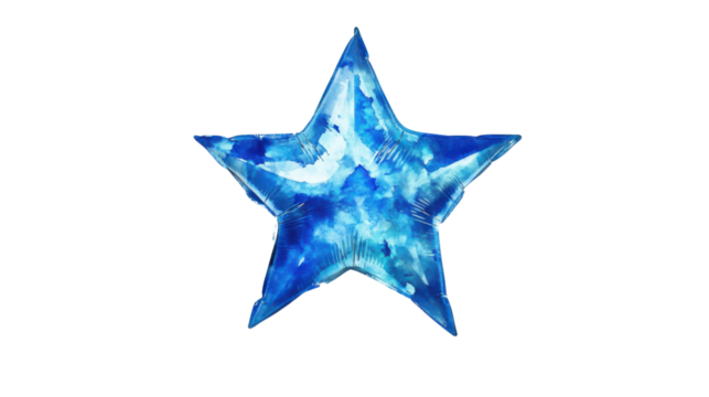 Blue star shaped balloon floating on transparent background