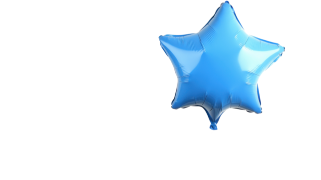 Blue star shaped balloon floating on transparent background