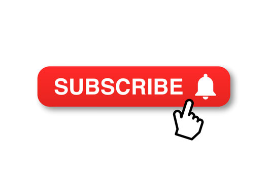 Imprimir
Template subscribe red button and finger click on cursor. Social media web button, element channel, video content.