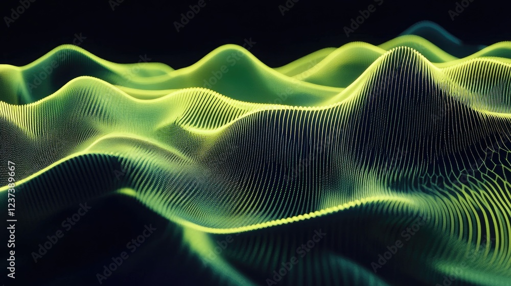 Poster abstract green waves flow dynamically