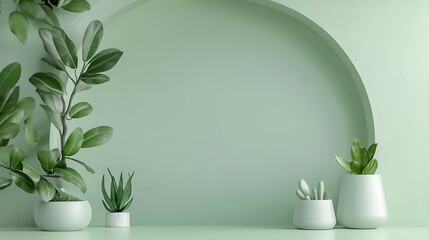 Green Plants in Minimalist Pastel Potted Arrangement