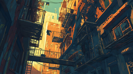 view of the city anime style