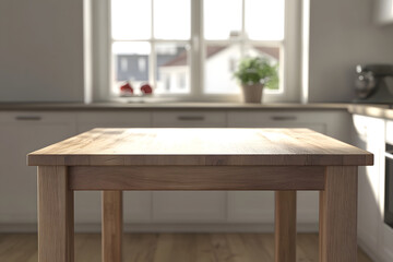 Fototapeta premium Wooden Table in Bright Kitchen Setting