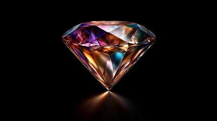 Fototapeta premium Multicolored Faceted Diamond on Black Background