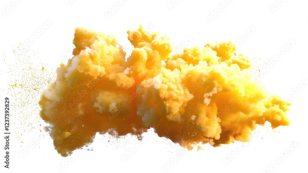 Poster yellow smoke bomb exploding, creating a colorful cloud on transparent background