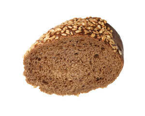 Piece of fresh baguette with sesame isolated on white