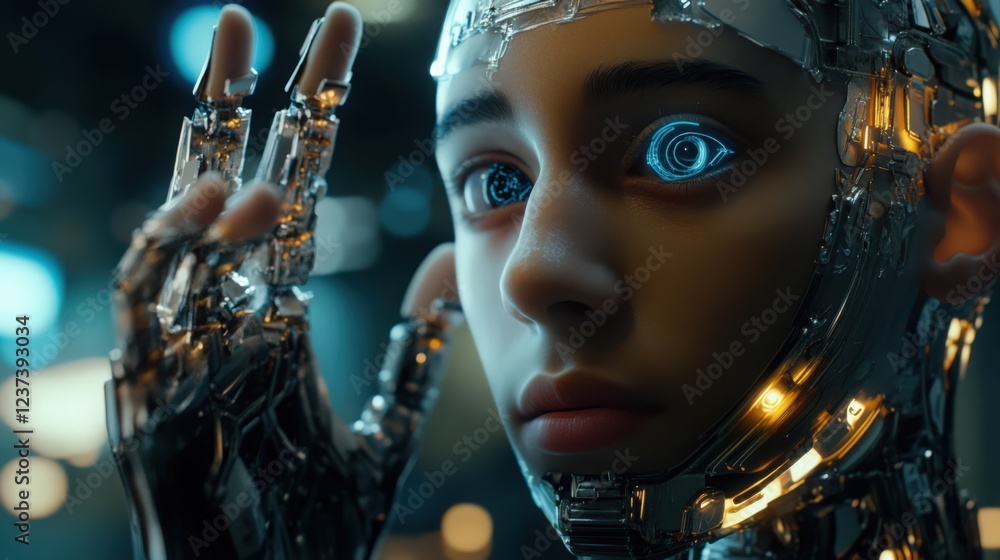 Aufkleber futuristic android with advanced robotic augmentation and glowing eye technology