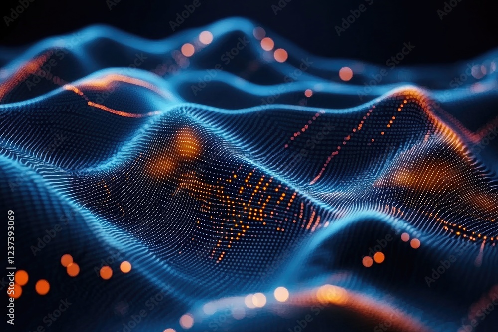 Poster data waves flow dynamically in blue