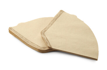 Stack of paper coffee filters isolated on white