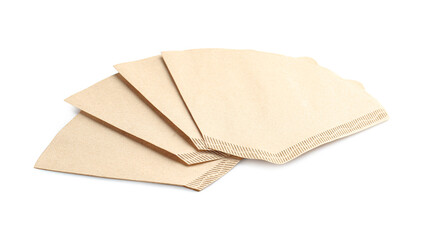 Many paper coffee filters isolated on white
