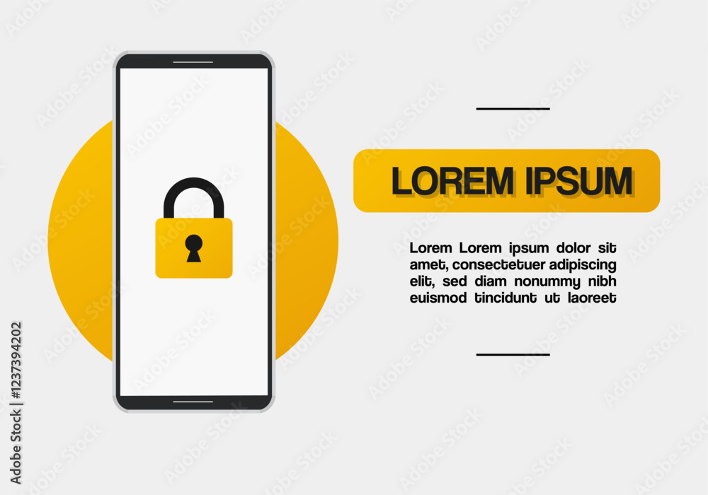 Poster vector design of a smartphone with a padlock on the screen