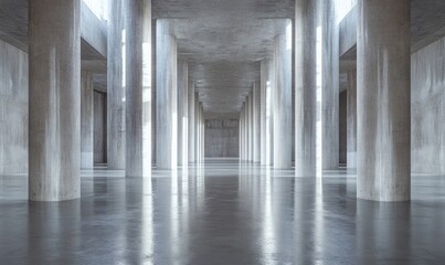 Concrete Columns Hallway Sunlight