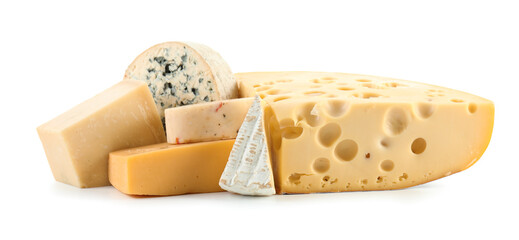 Different types of cheese isolated on white