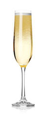 Champagne in glass isolated on white. Sparkling wine