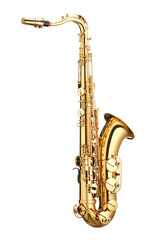 Jazz. One beautiful saxophone isolated on white