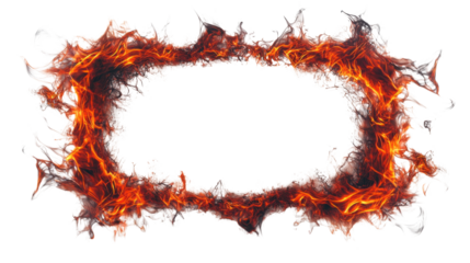 Realistic fire flames frame border on transparent background