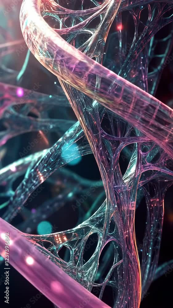 Poster vivid depiction of intricate molecular structures within a digital abstract environment