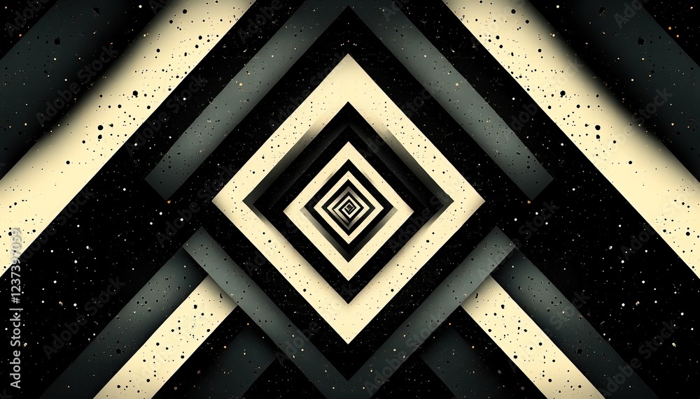 Poster abstract geometric tunnel with receding squares and speckled texture