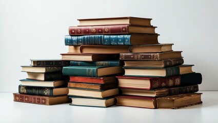 pile of books on a white background