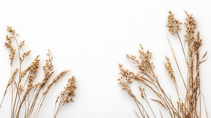 Dried Wheat Grass Arranged Symmetrically On White