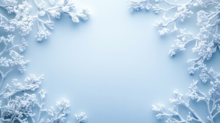 Snow Covered Branches Frame Winter Background