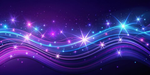 Fototapeta premium Vibrant abstract wavy lines with twinkling stars in shades of indigo and purple , cosmic, star, cosmic, star, celestial, shimmer