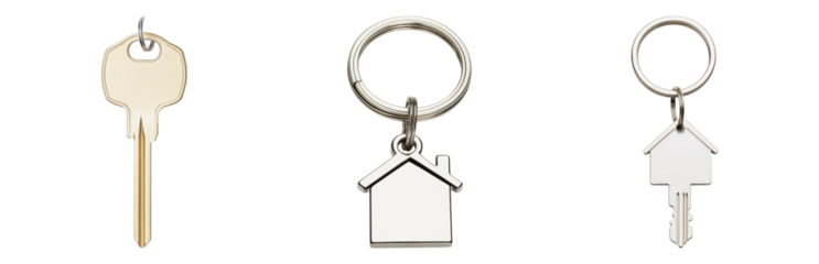 Key and Keychain Collection on White  Isolated on transparent background