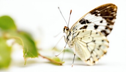 Obraz premium Elegant Butterfly on Green Leaf Closeup Macro Photography