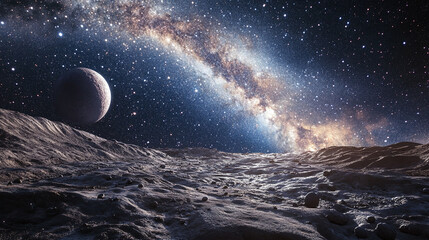 Fototapeta premium A stunning view of the Milky Way galaxy from the surface of an alien moon